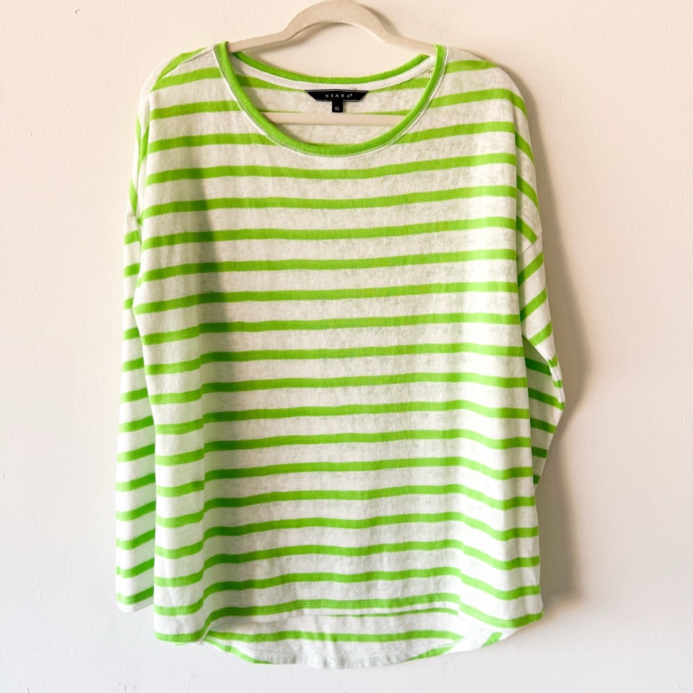 Kiara Lime Green‎ Striped Long Sleeve Top Size XL